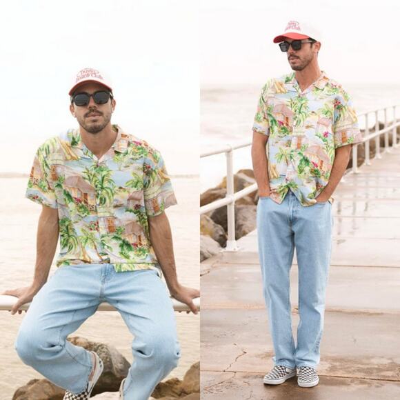 Duvin NEW Vacation Daze Buttonup Tencel Small Spring Summer Bahams Hawaii - Picture 2 of 4